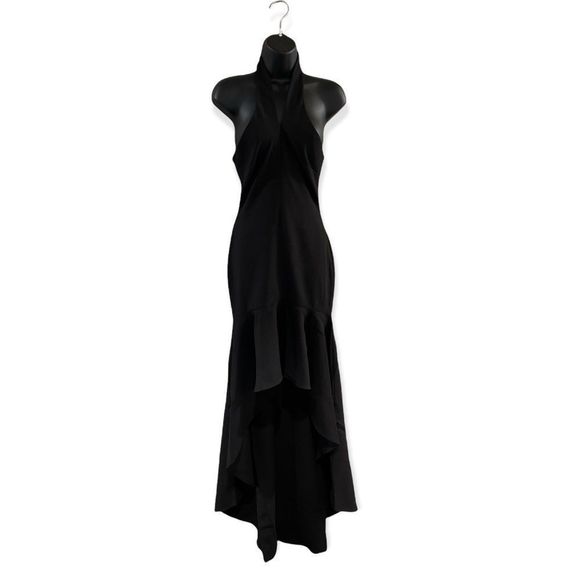 NWT! Likely x Revolve Formal Black High Low Jenny Formal Ruffle Halter Maxi Gown - Picture 12 of 14